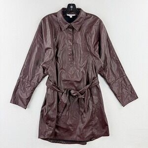 Marissa Webb X Rtr Faux Leather Shirt‎ Dress Size 10 Womens Brown RTR